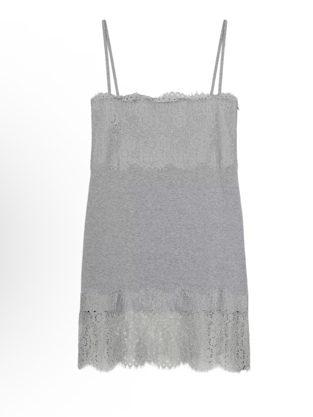Knit Spaghetti Strap Lace Trim mini dress - Gray